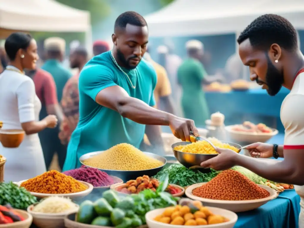 Un vibrante festival gastronómico africano lleno de color, sabor y aventura