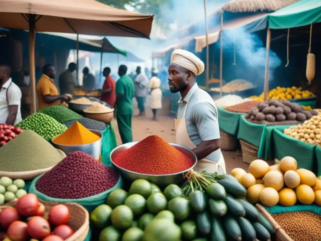 Vibrante mercado africano, gastronomía africana sabores secretos en cada rincón