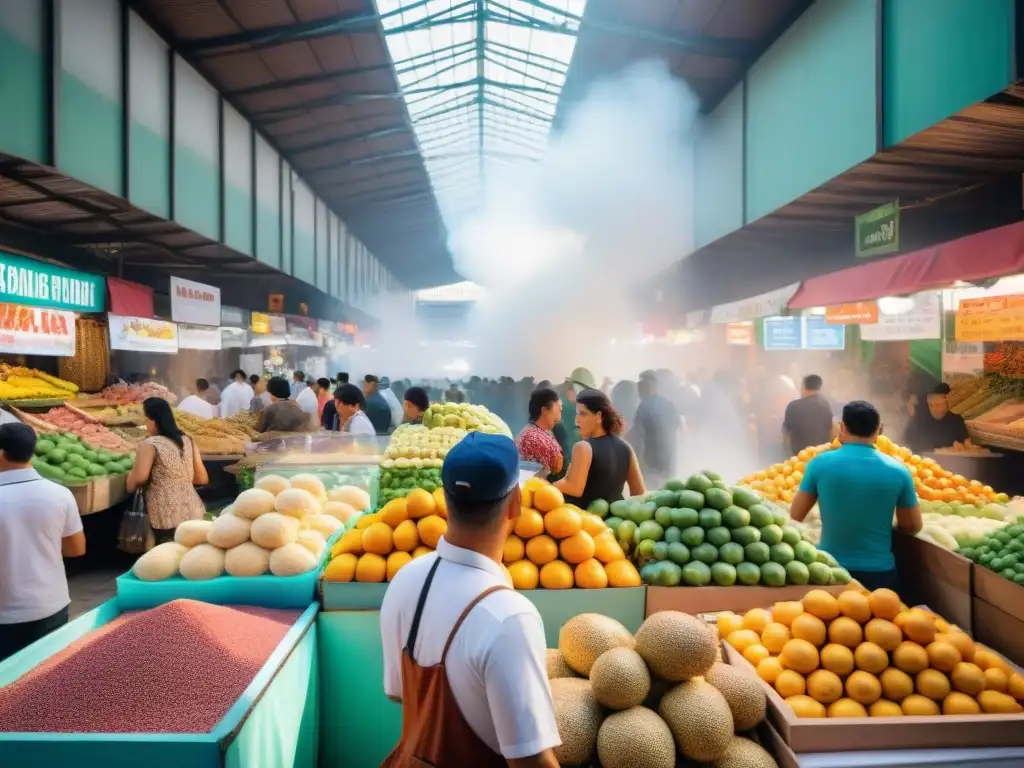 Un vibrante mercado en São Paulo, Brasil, mezcla de culturas y sabores