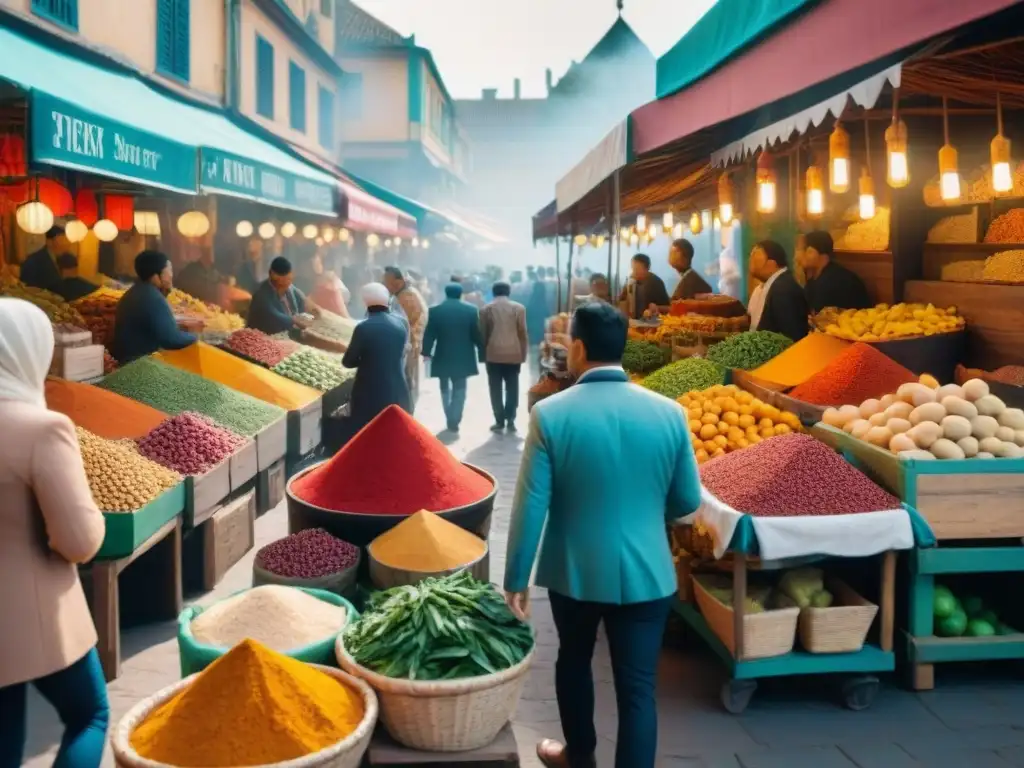 Un vibrante mercado étnico lleno de colores y sabores exóticos