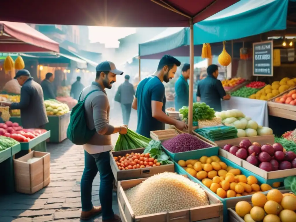 Un vibrante mercado local, lleno de colores y sabores, donde se vive la experiencia culinaria