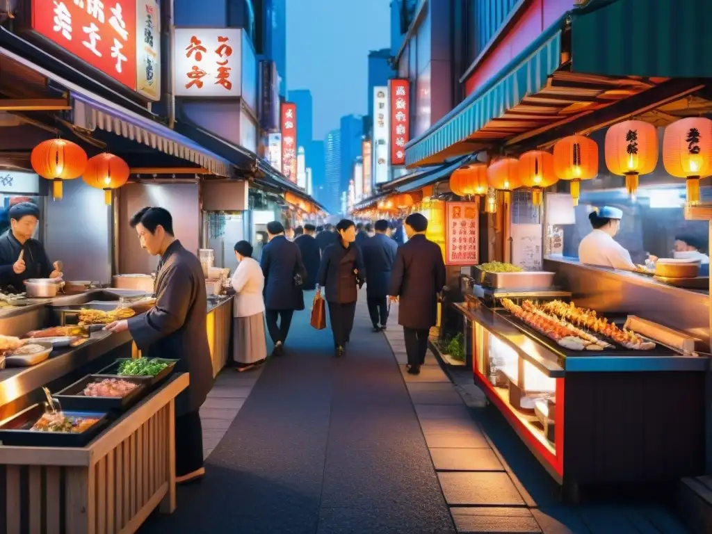 Un vibrante recorrido gourmet por las delicias nocturnas de Tokio: calles iluminadas, puestos de comida y bares de tapas japonesas