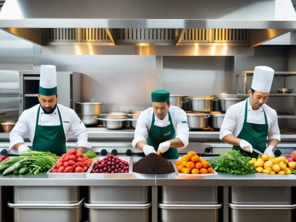 Un vibrante restaurante sostenible: chefs, frutas, verduras, compostaje y transformación