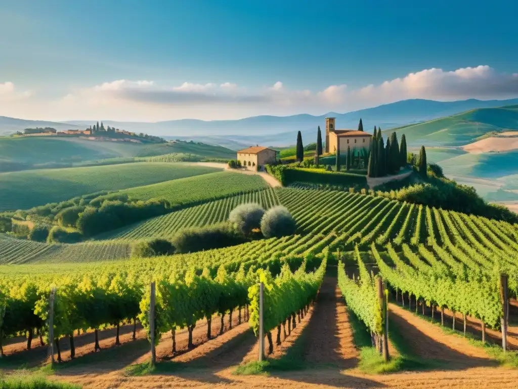Una vibrante vista de viñedos en la Toscana, Italia