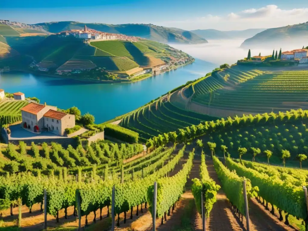 Viñedo bañado por el sol en Porto, Portugal, revelando los tesoros ocultos de vinos fortificados