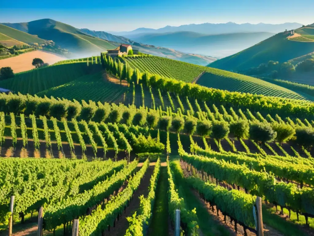 Un viñedo exuberante bañado por el sol, con uvas maduras listas para la cosecha