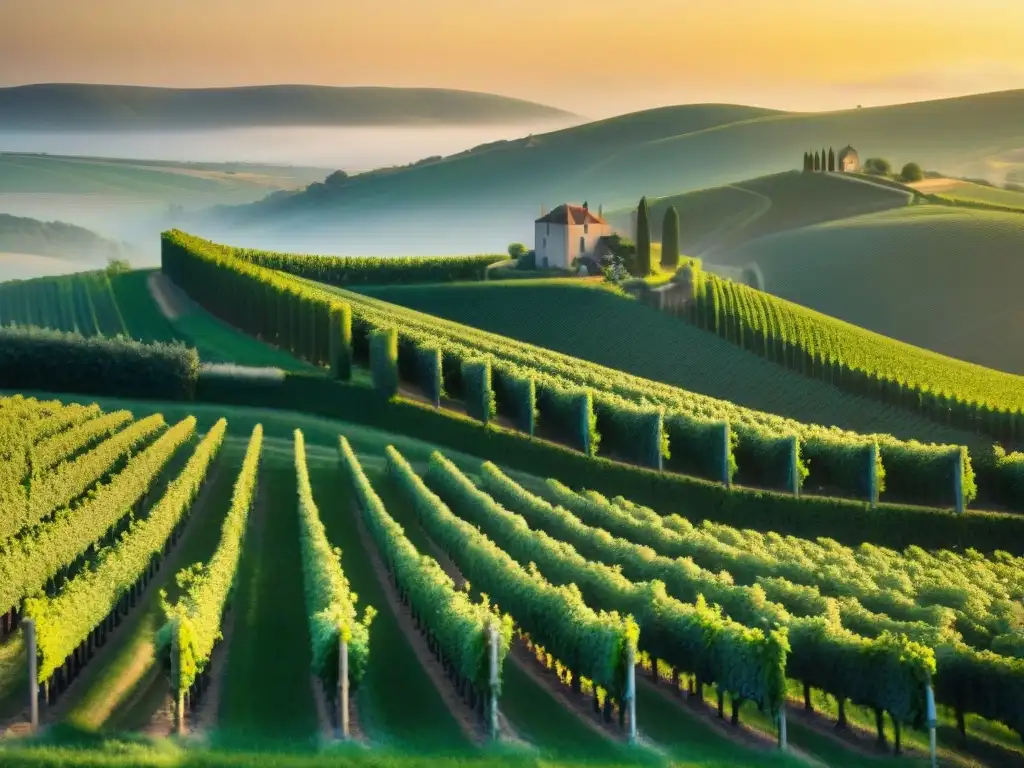 Un viñedo pintoresco en la región de Champagne al atardecer