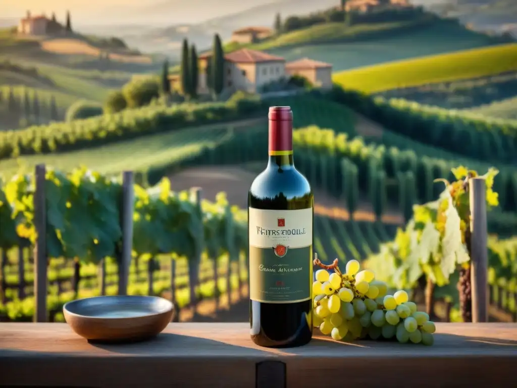 Un viñedo pintoresco en las colinas de la Toscana, Italia, bañado por el cálido sol poniente