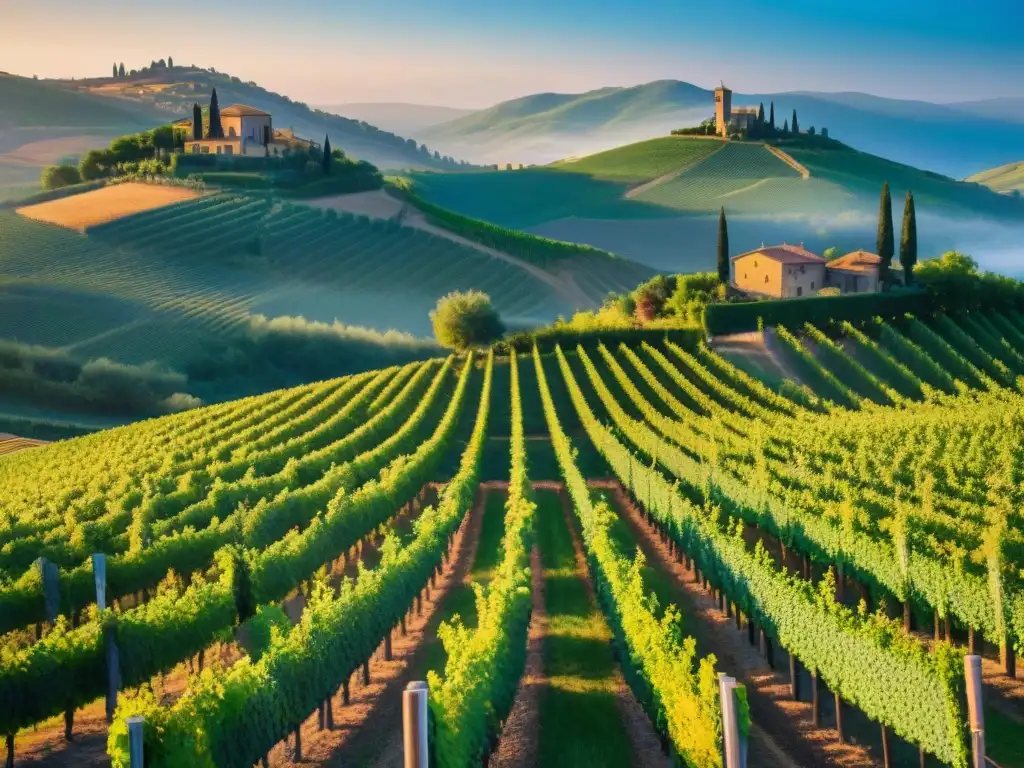 Un viñedo pintoresco en las colinas de la Toscana al atardecer