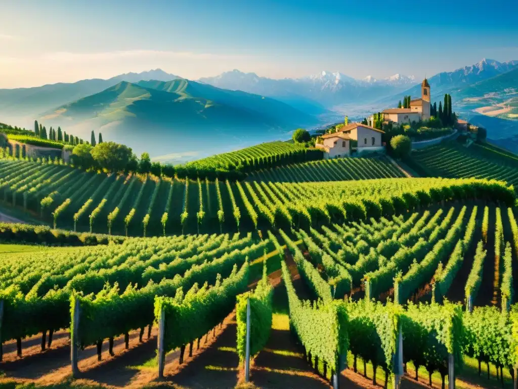 Viñedo en Piamonte: Belleza Alpina Un viñedo pintoresco en Piamonte con los Alpes de fondo