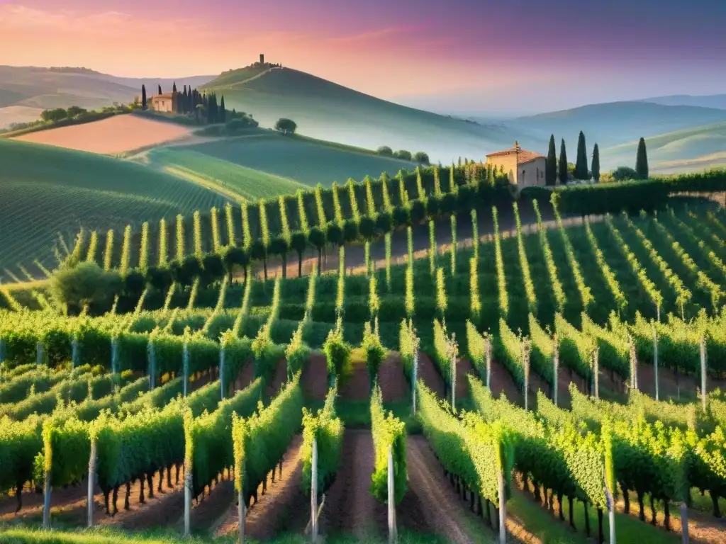 Un viñedo pintoresco en la Toscana al atardecer