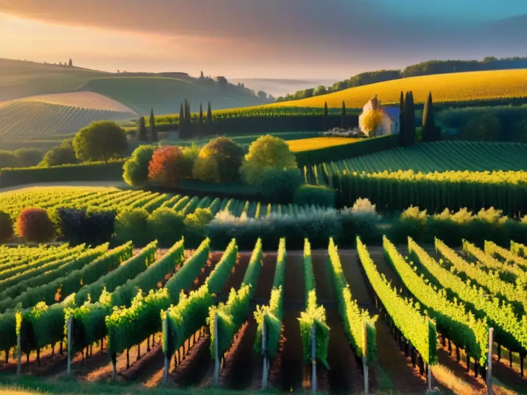 Un viñedo pintoresco en Europa con viñedos exuberantes bajo el sol