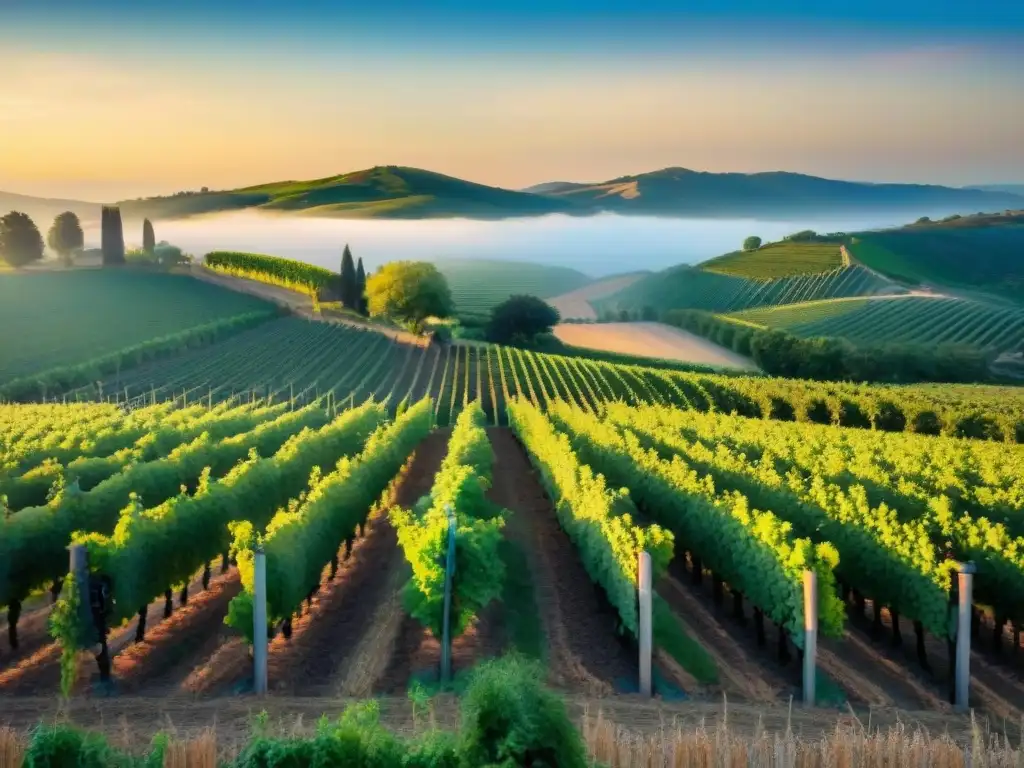 Un viñedo sereno al anochecer, cosecha manual de uvas bajo la luna llena