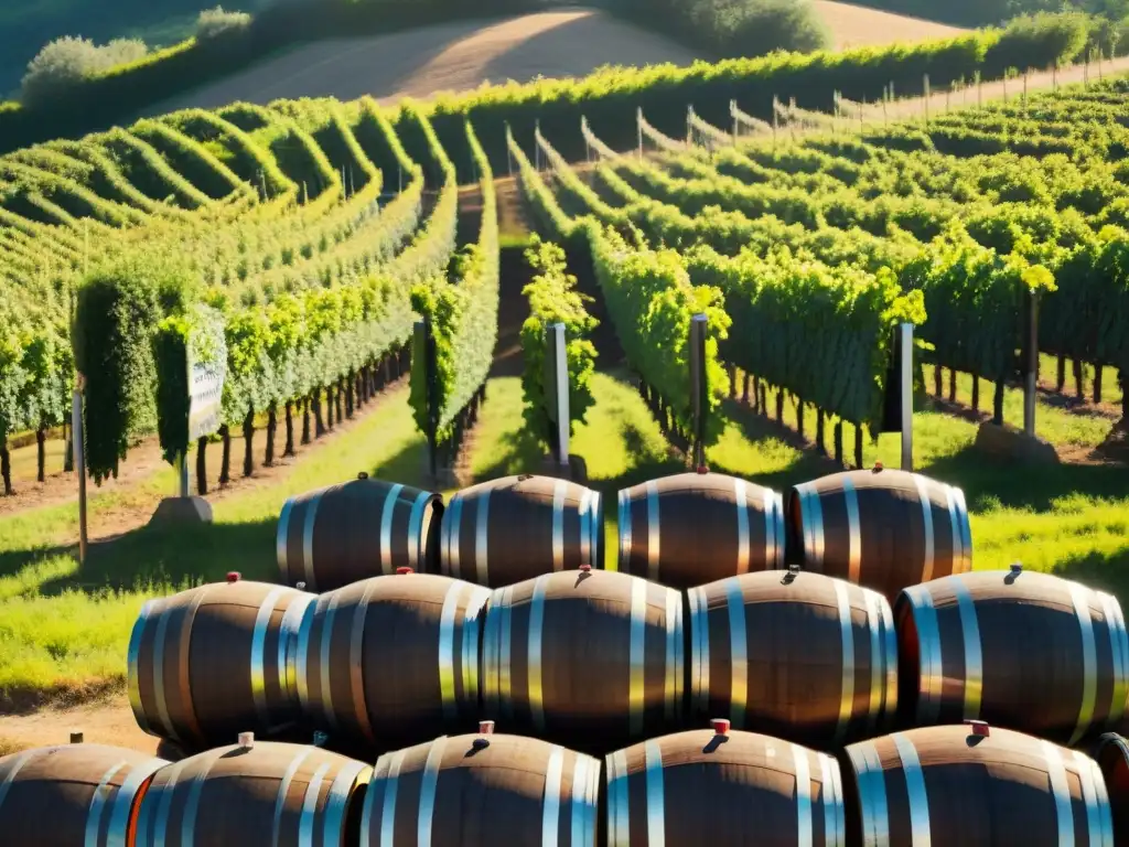 Un viñedo soleado en Modena, Italia, donde los barriles de vinagre balsámico envejecen