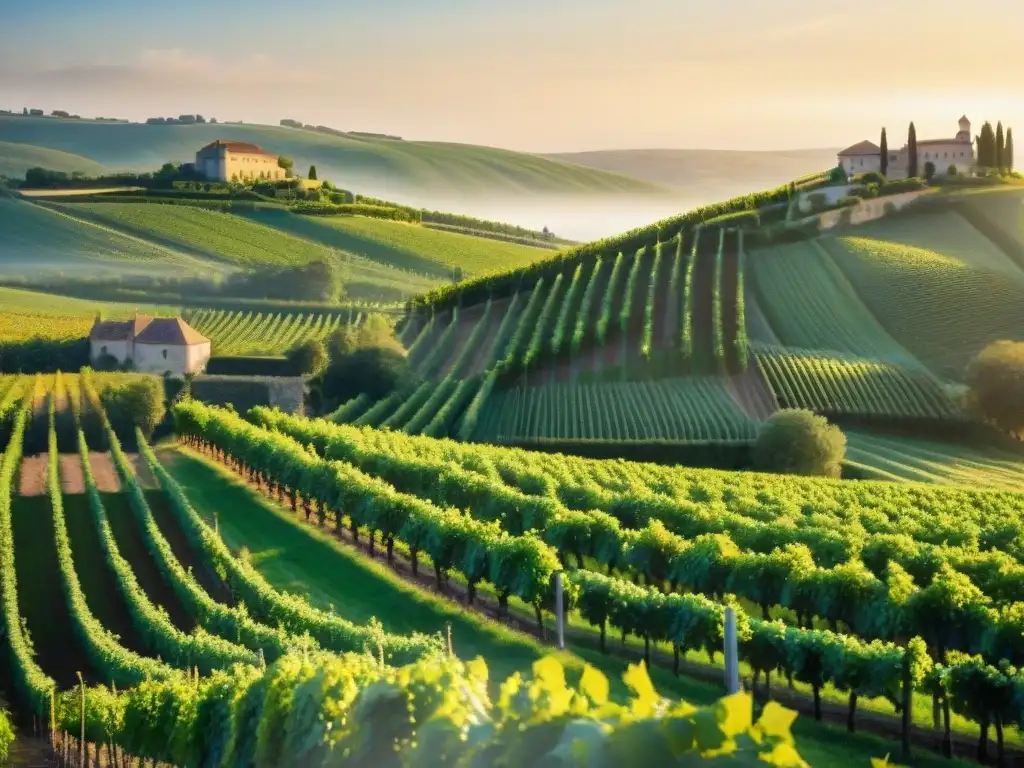 Viñedo soleado en la región de Champagne, Francia