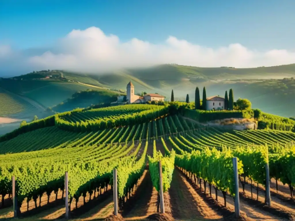 Viñedos verdes y soleados en Borgoña, Francia, evocando catas exclusivas