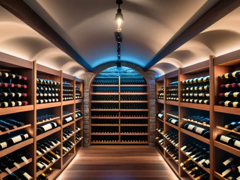 Invertir en vinos exclusivos para principiantes: Una bodega lujosa con cava de vinos de prestigio, organizada y elegante