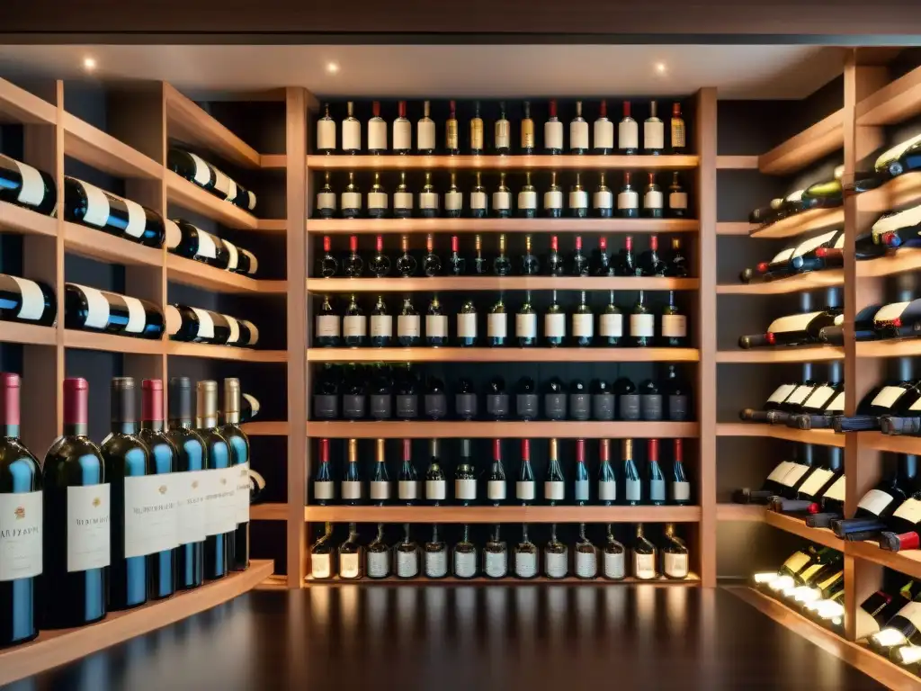 Vinos premium suscripción mensual: Bodega lujosa con botellas de vino de todo el mundo, iluminación suave y ambiente refinado